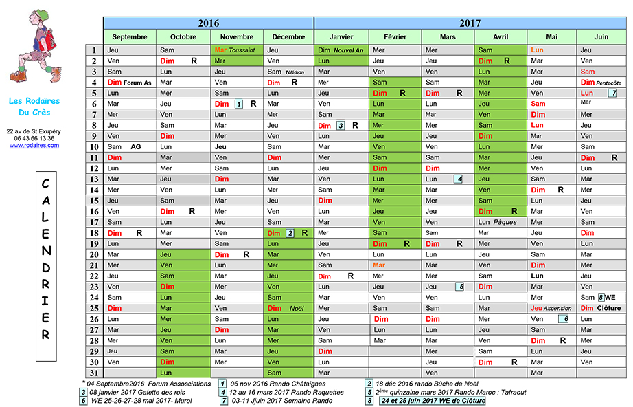 calendrier rodaires 2016-2017