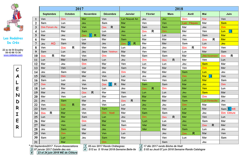 calendrier rodaires 2017-2018